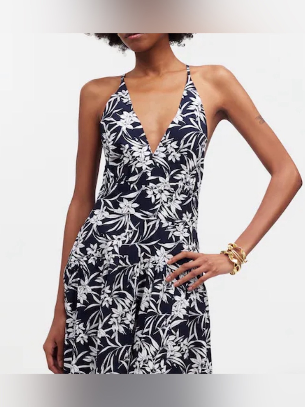 NWT New Smocked Halter Midi Dress in Poplin - Picture 2 of 10